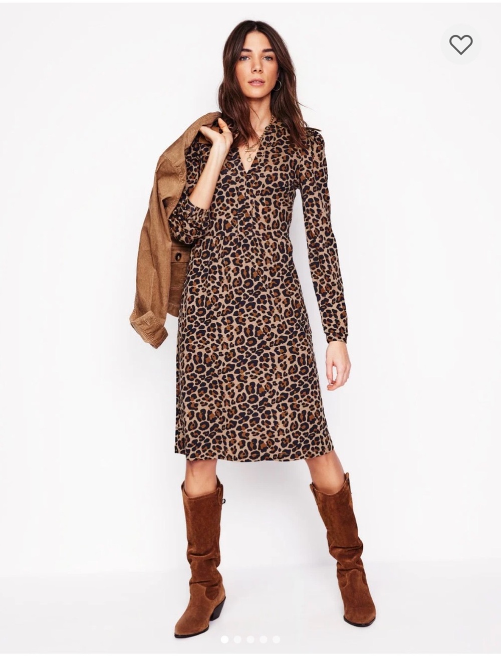 Boden Leopard Print Long-Sleeve V-Neck Dress Naomi Relaxed Dress